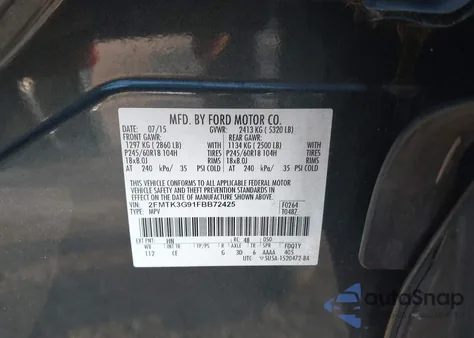 2015 Ford Edge Se from USA, damaged, VIN 2FMTK3G91FBB72425